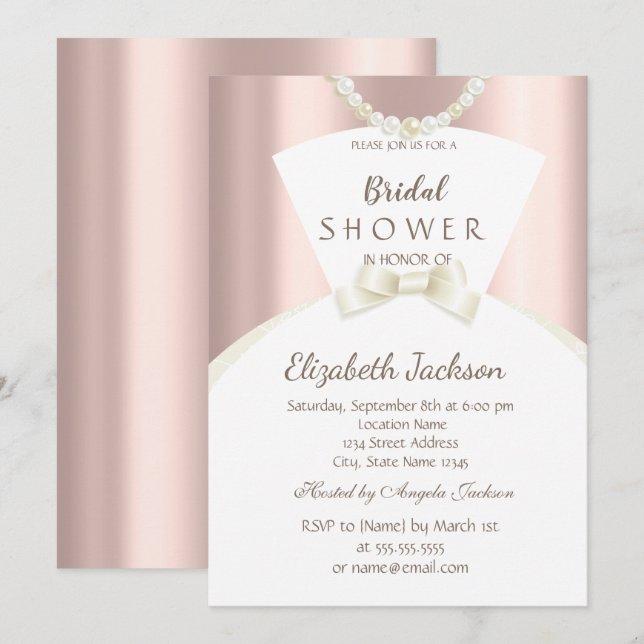Chic Bride Dress Rose Gold Brautparty Einladung (Vorne/Hinten)