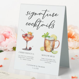 Chic Bride Groom Signature Cocktails Hochzeitsmenü Tischaufsteller