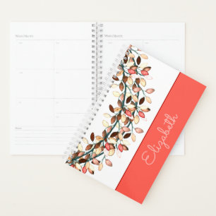 Chic Bridesmaid Coral Name Leafy Branch Custom Planer