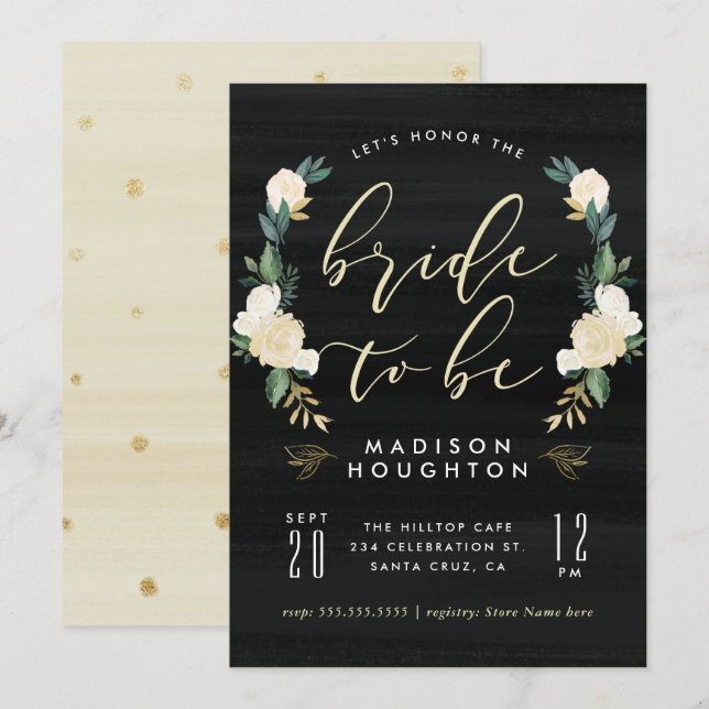 Chic Bridge to be Calligraphy Floral Brautparty Einladung (Vorne/Hinten)