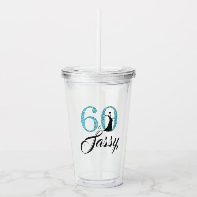 Chic Bright Blue Glitzer Sixty Sassy 60. Geburtsta Acryltrinkbecher (Vorderseite)