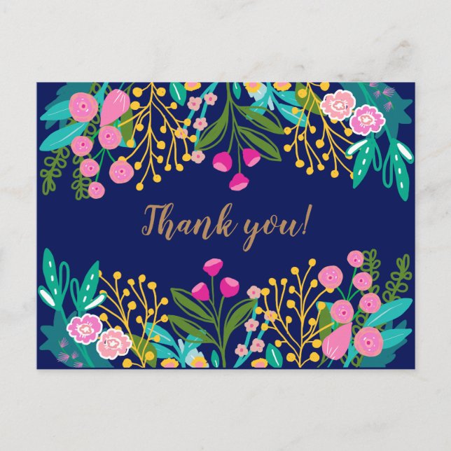 Chic Bright Floral Vielen Dank Postcard Postkarte (Vorderseite)
