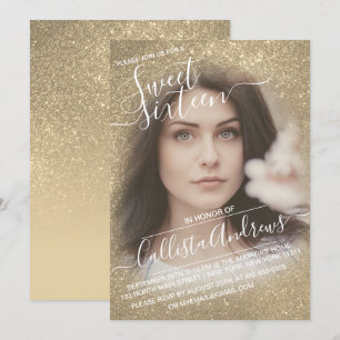 Chic Bright Gold Glitzer Ombre Foto Abschluss Einladung