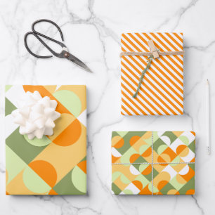 Chic Bright Green Sunny Orange Circles Art Pattern Geschenkpapier Set
