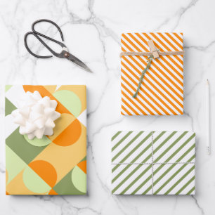 Chic Bright Green Sunny Orange Circles Art Pattern Geschenkpapier Set