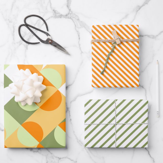 Chic Bright Green Sunny Orange Circles Art Pattern Geschenkpapier Set (Vorderseite)
