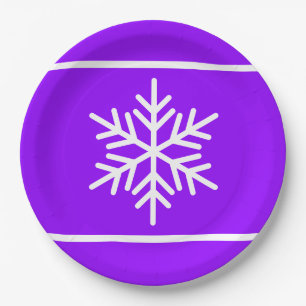 Chic Bright Lila White Strips Nordic Snowflakes Pappteller