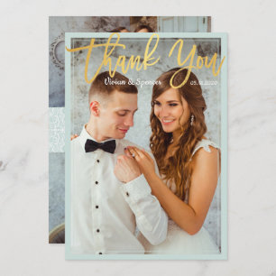 Chic Bright Mint Faux Gold Script Merci photo