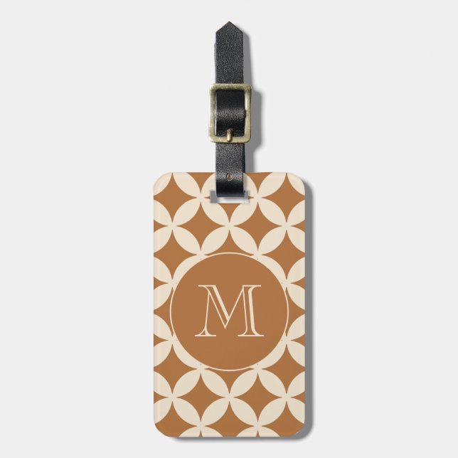 Chic Bronze Ivory Geometric Muster Monogram Gepäckanhänger (Vorderseite vertikal)