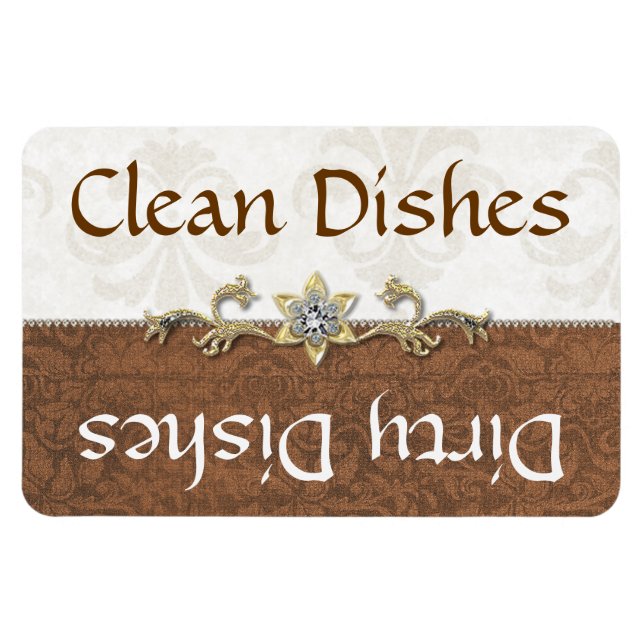 Chic Brown and Ivory Damask Geschirrspülmaschine M Magnet (Horizontal)