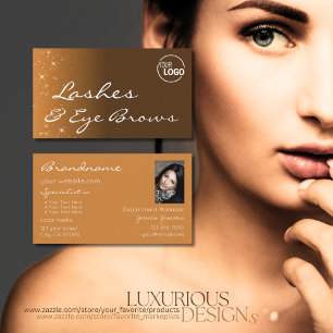 Chic Brown Beige Glitzer Stars mit Logos und Foto Visitenkarte