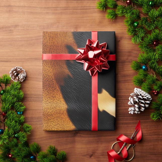 Chic Brown Black Cream Western Cowhide Geschenkpapier (Feiertagsgeschenk)