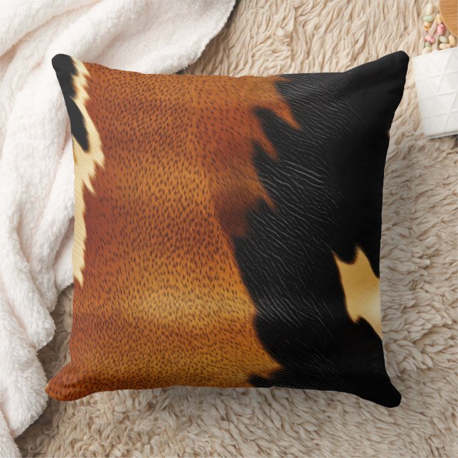 Chic Brown Black Cream Western Cowhide Kissen (Decke)