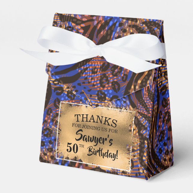 Chic Brown Blue Animal Print Imitate Foil Geschenkschachtel (Vorderseite)