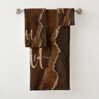 Chic Brown Blush Glitzer Agate Custom Monogram