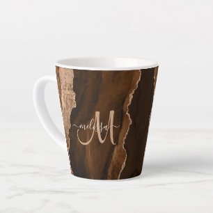 Chic Brown Blush Glitzer Agate Custom Monogram Milchtasse
