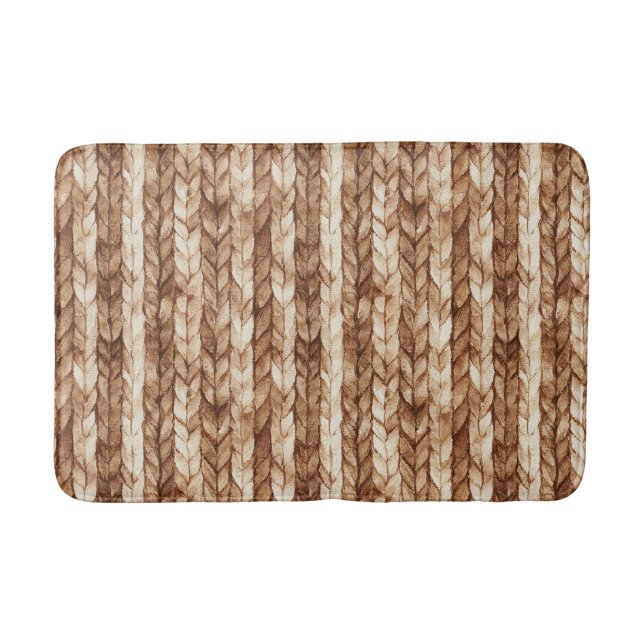 Chic Brown Cream Imitats Woven Stripes Badematte (Vorderseite)