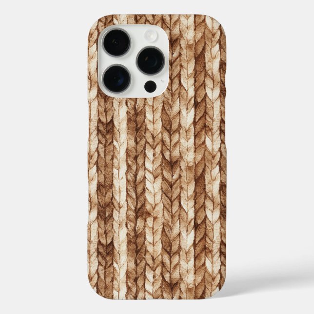Chic Brown Cream Imitats Woven Stripes iPhone 16 Pro Hülle (Rückseite)