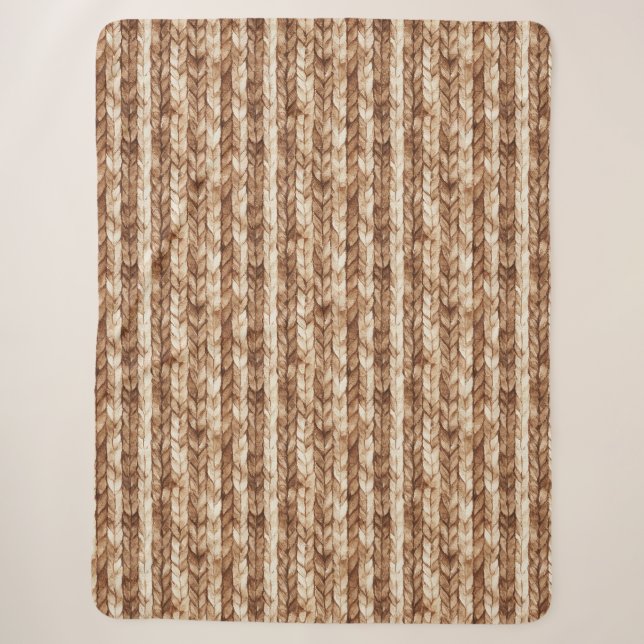 Chic Brown Cream Imitats Woven Stripes Sherpadecke (Vorderseite)