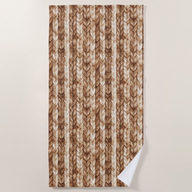 Chic Brown Cream Imitats Woven Stripes Strandtuch (Vorderseite)