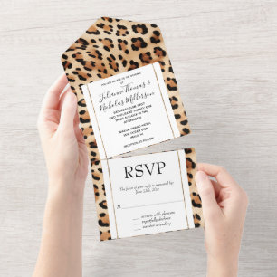Chic Brown Cream Leopard Print All In One Einladung