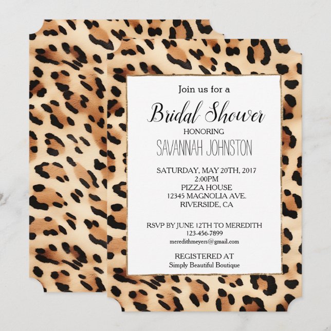 Chic Brown Cream Leopard Print Einladung (Vorne/Hinten)