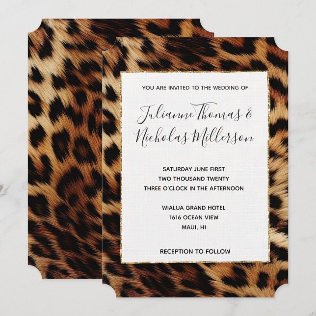 Chic Brown Cream Leopard Wedding Einladung (Vorne/Hinten)