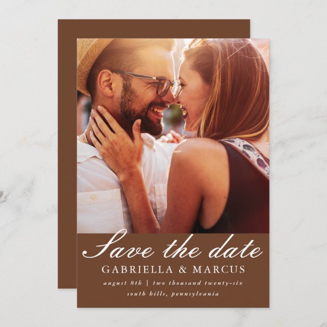 Chic Brown Foto Wedding Save the Date (Vorne/Hinten)