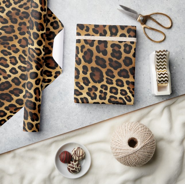 Chic Brown Gold Leopard Geschenkpapier (Kunsthandwerk)