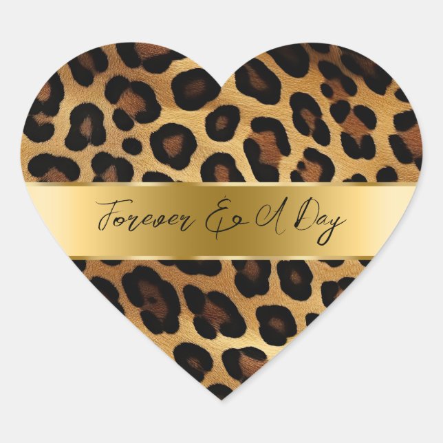 Chic Brown Gold Leopard Wedding Herz-Aufkleber (Vorderseite)