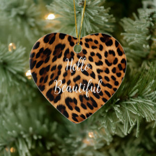 Chic Brown Leopard Print Christmas Keramik Ornament