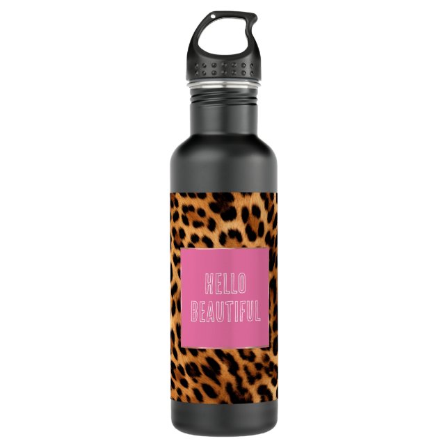 Chic Brown Leopard Print Edelstahlflasche (Vorderseite)