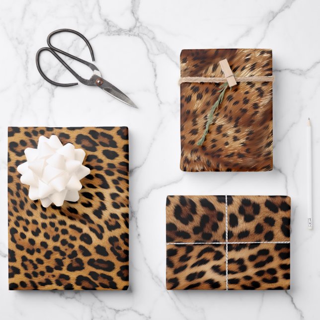 Chic Brown Leopard Print Geschenkpapier Set (Vorderseite)