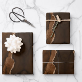 Chic Brown Rose Gold Glitzer Agate Abstrakt Geschenkpapier Set