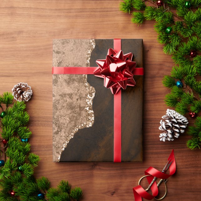 Chic Brown Rose Gold Glitzer Agate Custom Monogram Geschenkpapier (Feiertagsgeschenk)