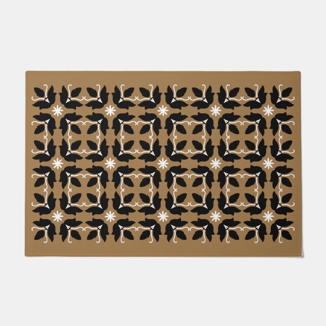Chic Brown Tile Blume Muster große Tor Mat Fußmatte (Vorderseite)