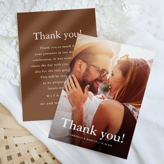 Chic Brown Wedding Foto Vielen Dank Dankeskarte (Von Creator hochgeladen)