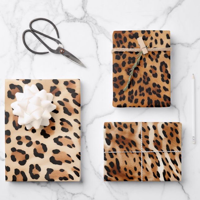 Chic Brown White Leopard Print Geschenkpapier Set (Vorderseite)