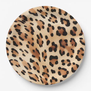 Chic Brown White Leopard Print Pappteller