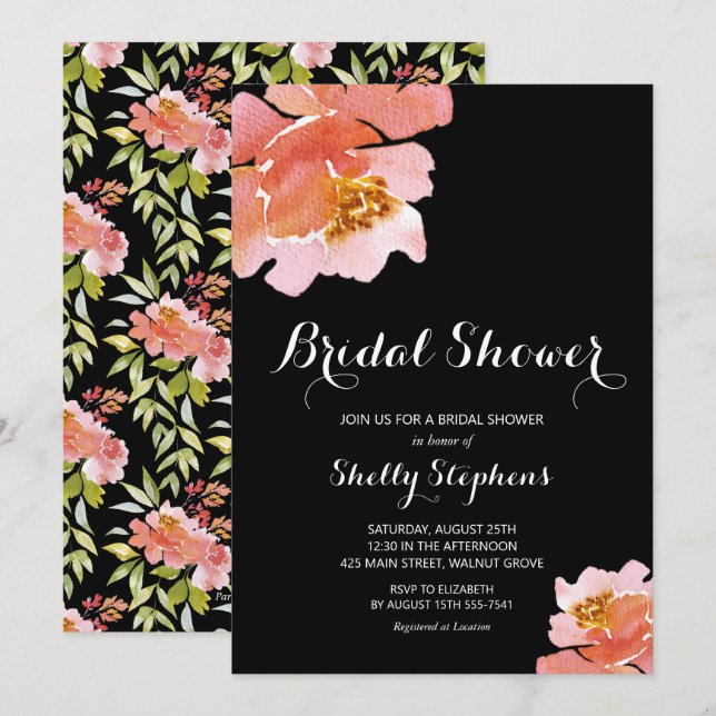 Chic Brunch et bulles florales Invitations (Devant / Derrière)