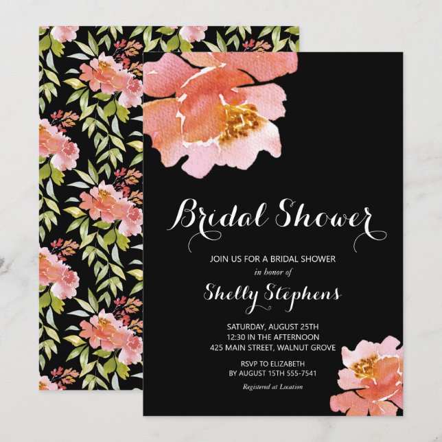 Chic Brunch und Bubbly Floral Brautparty Einladung (Vorne/Hinten)