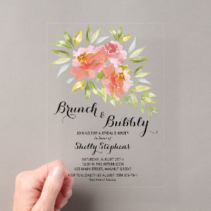 Chic Brunch und sprudelnde Blumen-Brautjunggeselli Acryleinladungen