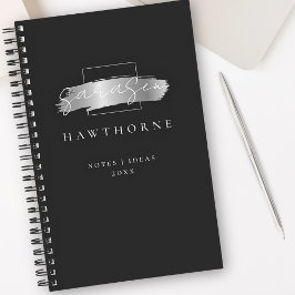 Chic Brush Stroke Black Imitats Silver Brush Monog Notizbuch