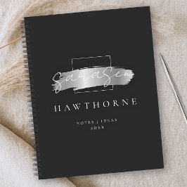 Chic Brush Stroke Black Imitats Silver Brush Monog Notizbuch