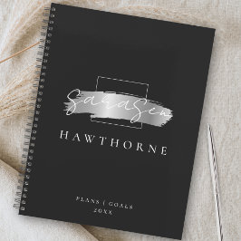 Chic Brush Stroke Black Imitats Silver Brush Monog Planer