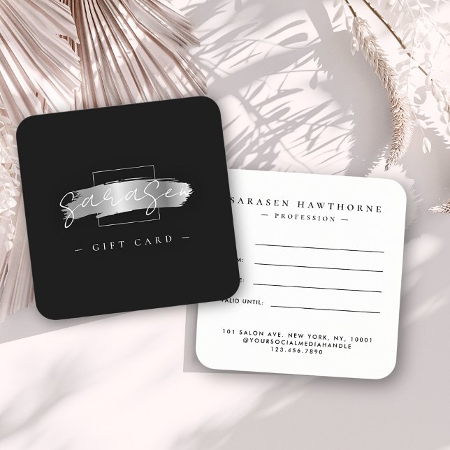 Chic Brush Stroke Black Imitats Silver Gift Card (Von Creator hochgeladen)