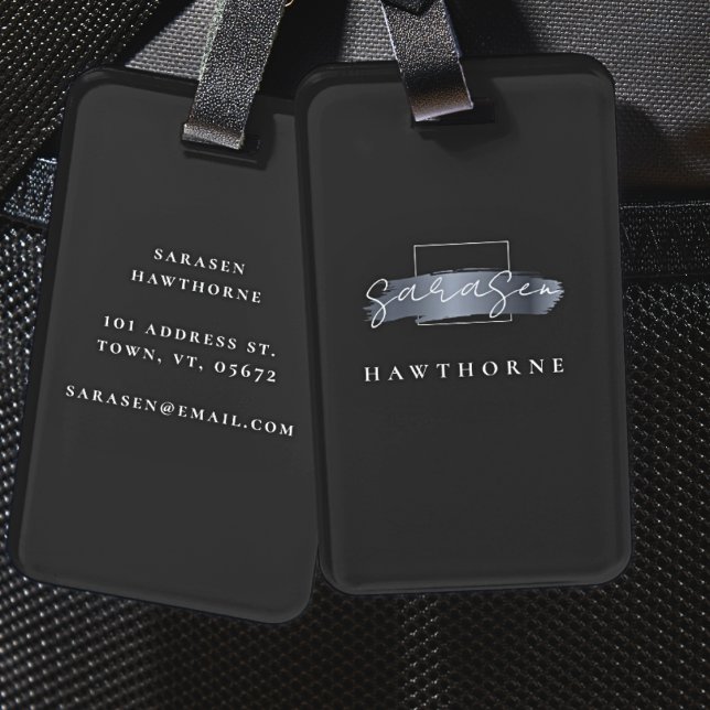 Chic Brush Stroke Black Imitats Silver Gray Monogr Gepäckanhänger (Von Creator hochgeladen)