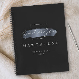 Chic Brush Stroke Black Imitats Silver Gray Monogr Notizbuch