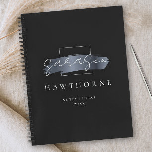 Chic Brush Stroke Black Imitats Silver Gray Monogr Notizbuch
