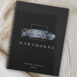 Chic Brush Stroke Black Imitats Silver Gray Monogr Planer